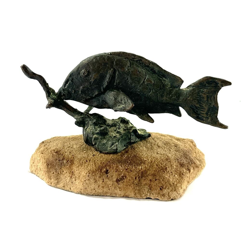 Vintage Bronze Fish Sculpture On Stone Base Attributed To Primo Conti Brutalist - Picture 4 of 9